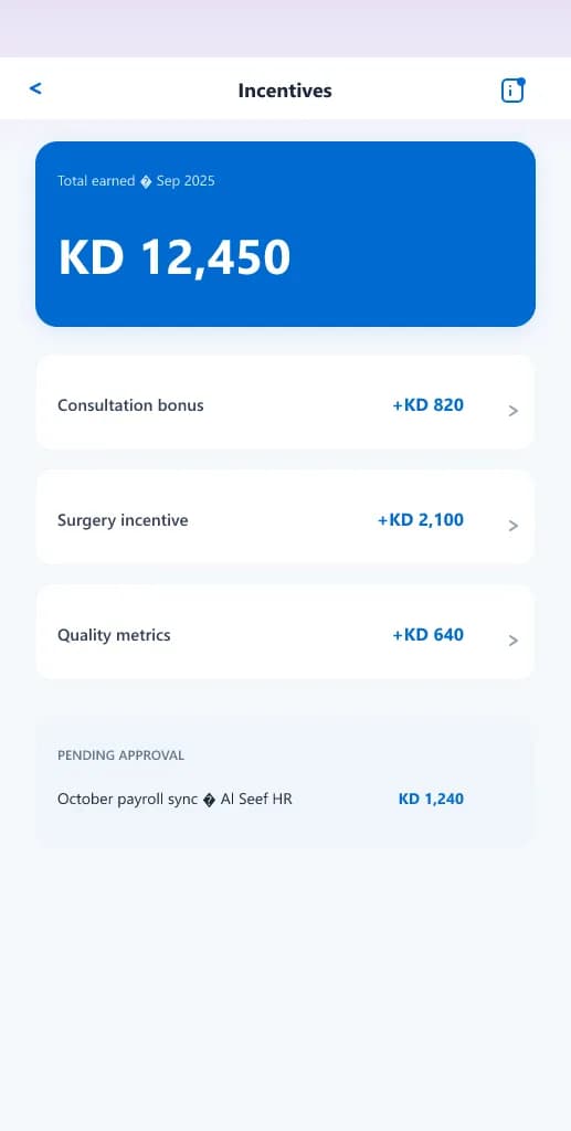 Al Seef Doctors incentive summary screen