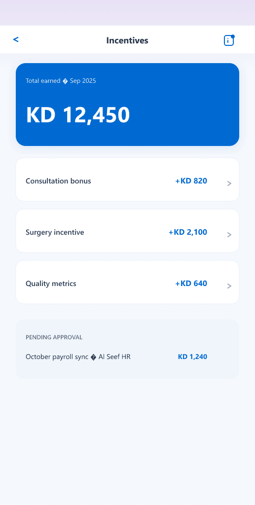 Al Seef Doctors incentive summary screen